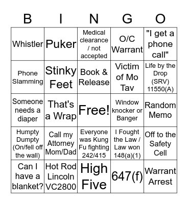Booking Bingo Card
