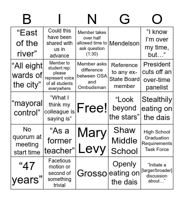 DC State Bingo of Education Bingo Card
