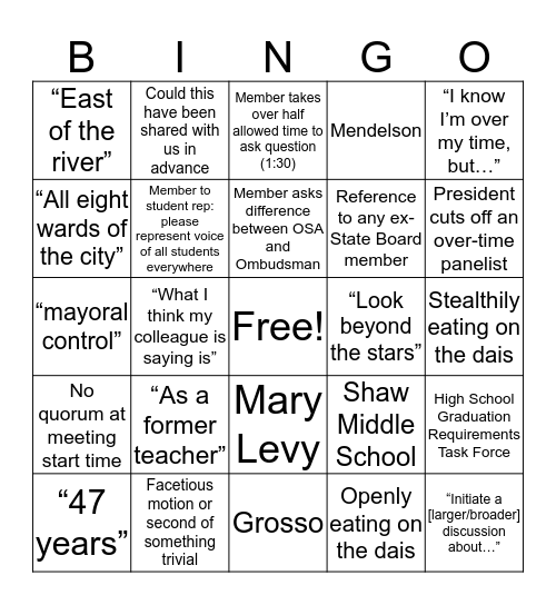 DC State Bingo of Education Bingo Card