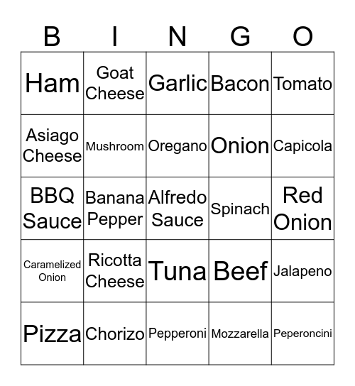 Pizza Party BINGO! Bingo Card