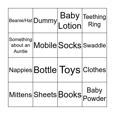 Bec's Baby Shower Bingo Card