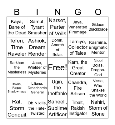 Planeswalker Bingo Card