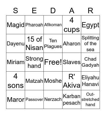 Pesach Bingo Card