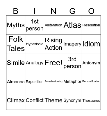 ENGLISH  6 VOCAB REVIEW Bingo Card