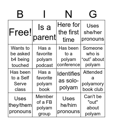 Non-Monogamy Bingo Card