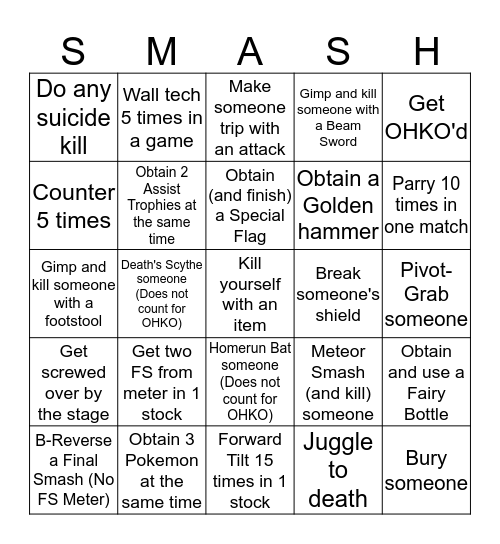 Smash Casual Bingo Card