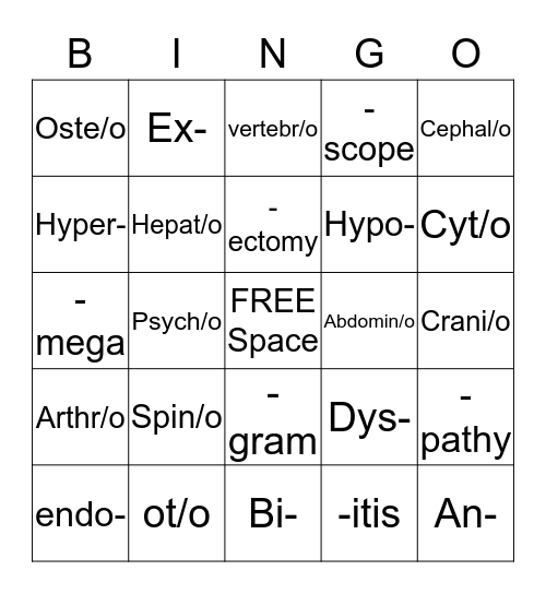 Medical Terminology Bingo! Bingo Card