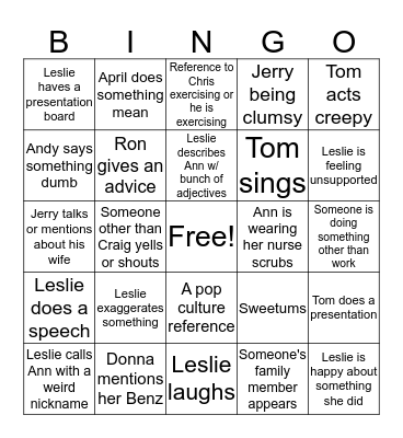 Parks and Recreation Bingo Card