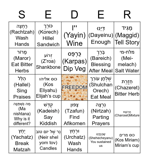 VOS Community Seder 5779 Bingo Card