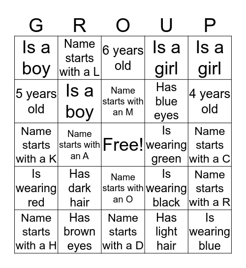 Saturday Group Bingo Card