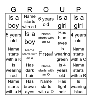 Saturday Group Bingo Card