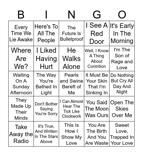 Song Lines Bingo 2 Bingo Card