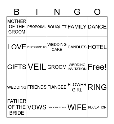 BRIDAL BINGO Card