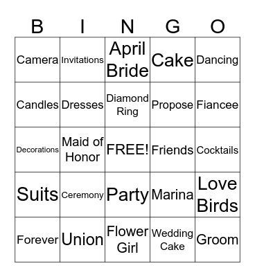 Bridal Bingo Card