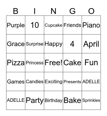 Adelle's 10 Bingo Card