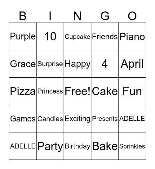 Adelle's 10 Bingo Card