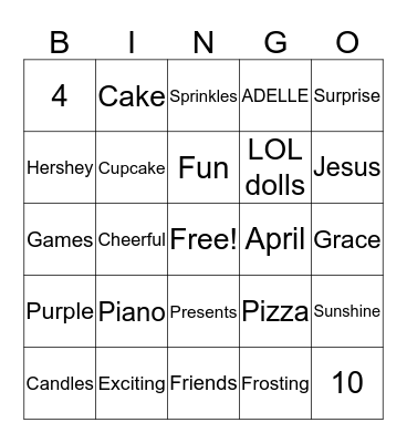 Adelle's 10 Bingo Card