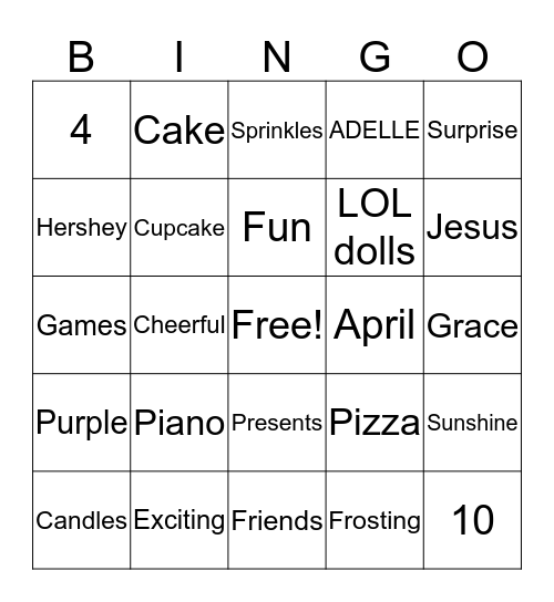 Adelle's 10 Bingo Card