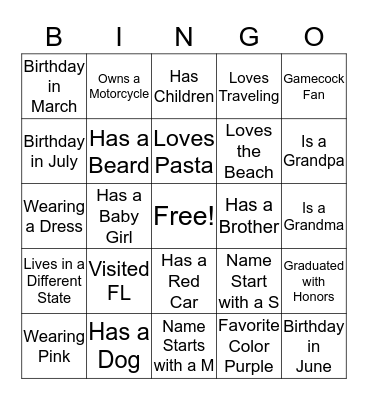 Baby Madison Human Bingo Card