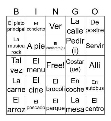 Avancemos 1: Unit 4.2 Bingo Card