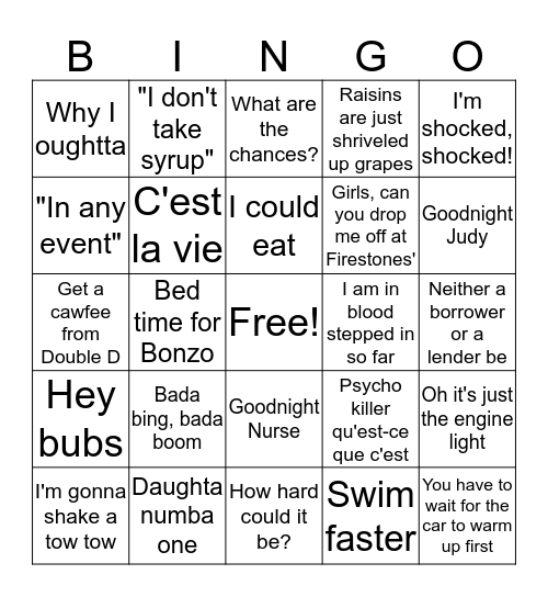 BING-O Bingo Card