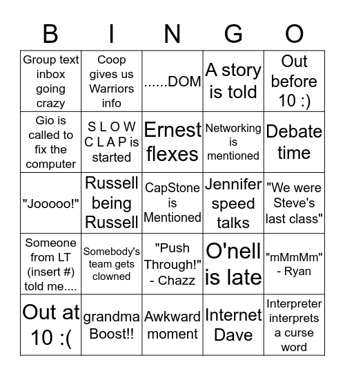 LT34 BINGO Card