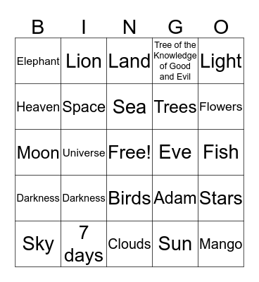 Creation Bingo Card