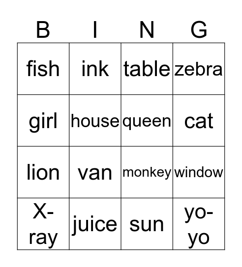 Alphabet Bingo Card