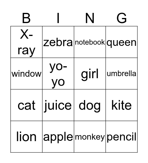 Alphabet Bingo Card