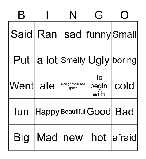 Banish Boring Words BINGO Card