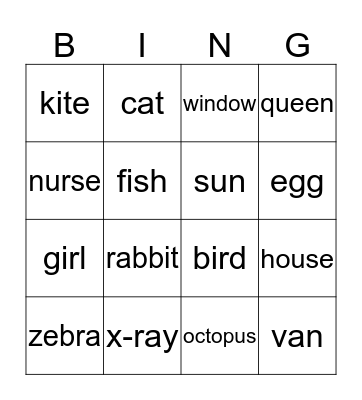 Alphabet Bingo Card
