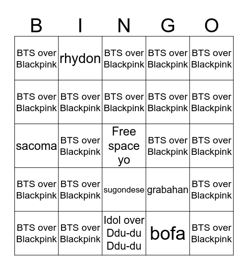 This is a bingo Card