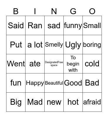 Banish Boring Words BINGO Card