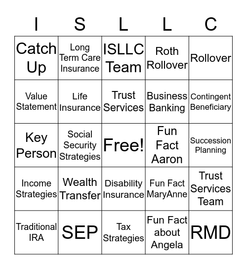 ISLLC  Bingo Card