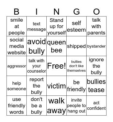 Bully Bingo Card