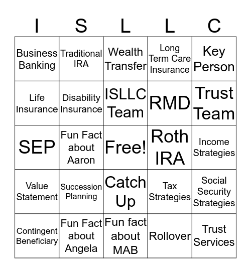 ISLLC Bingo Card