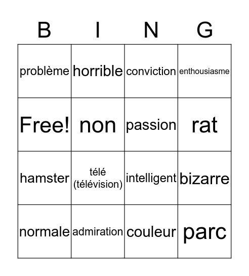 BB veut un chien Cognates Chap1 Bingo Card