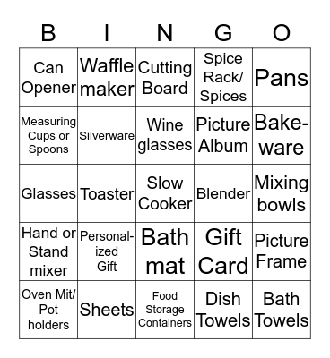 Bridal Bingo Card