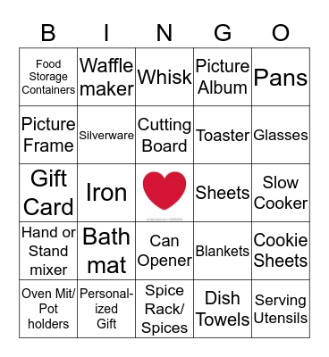 Bridal Bingo Card