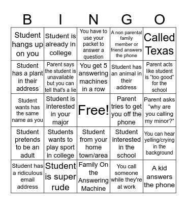 Call Center Bingo Card