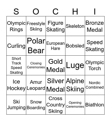 Sochi 2014 Olympics Bingo Card