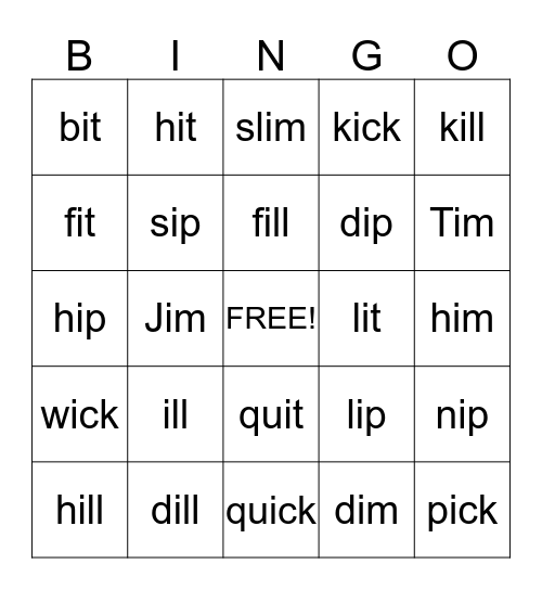 i [ i ] words Bingo Card