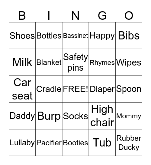 Patricia's Baby Shower Bingo Card