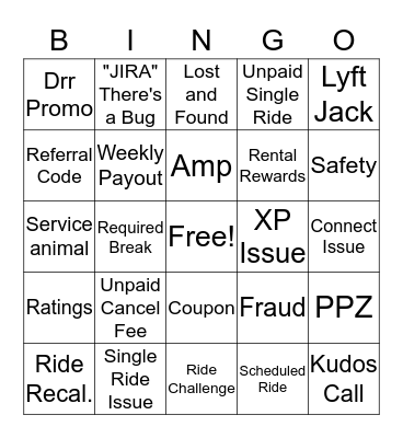 LYFT BINGO Card