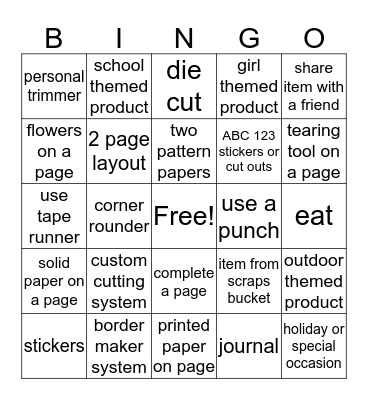 Scrapbooking Bingo Card
