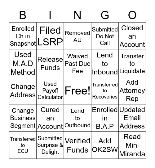 Cure Bingo Card