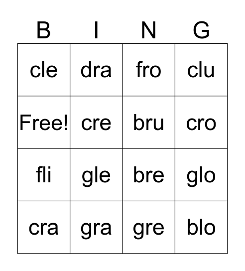 Lotería de Sílabas Bingo Card