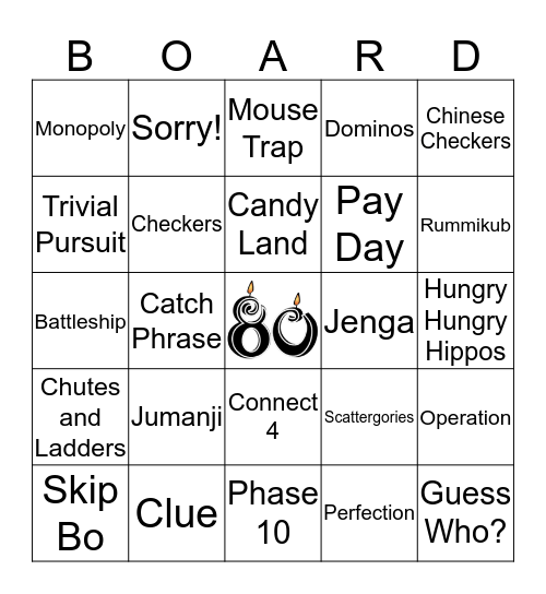 80th Birthday Game Night Bingo Card