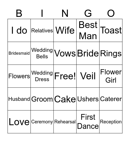 Bridal Bingo Card