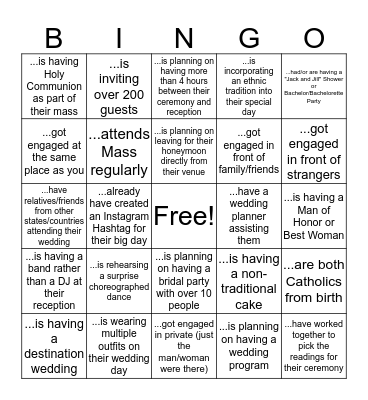 Find an Engaged Couple Who.... Bingo Card